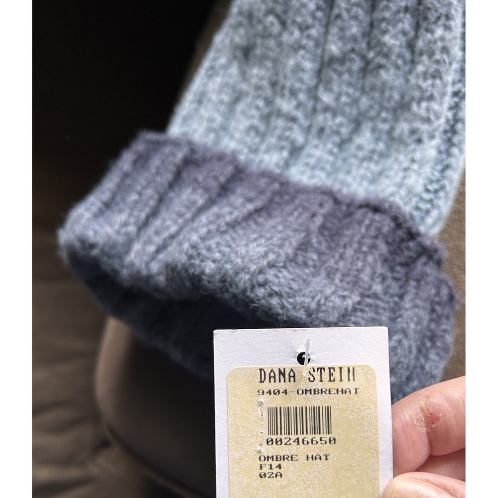 Dana Stein Ombre Beanie Gray Blue Ribbed Cuffed Knit Hat Cozy Soft NWT - Picture 4 of 5